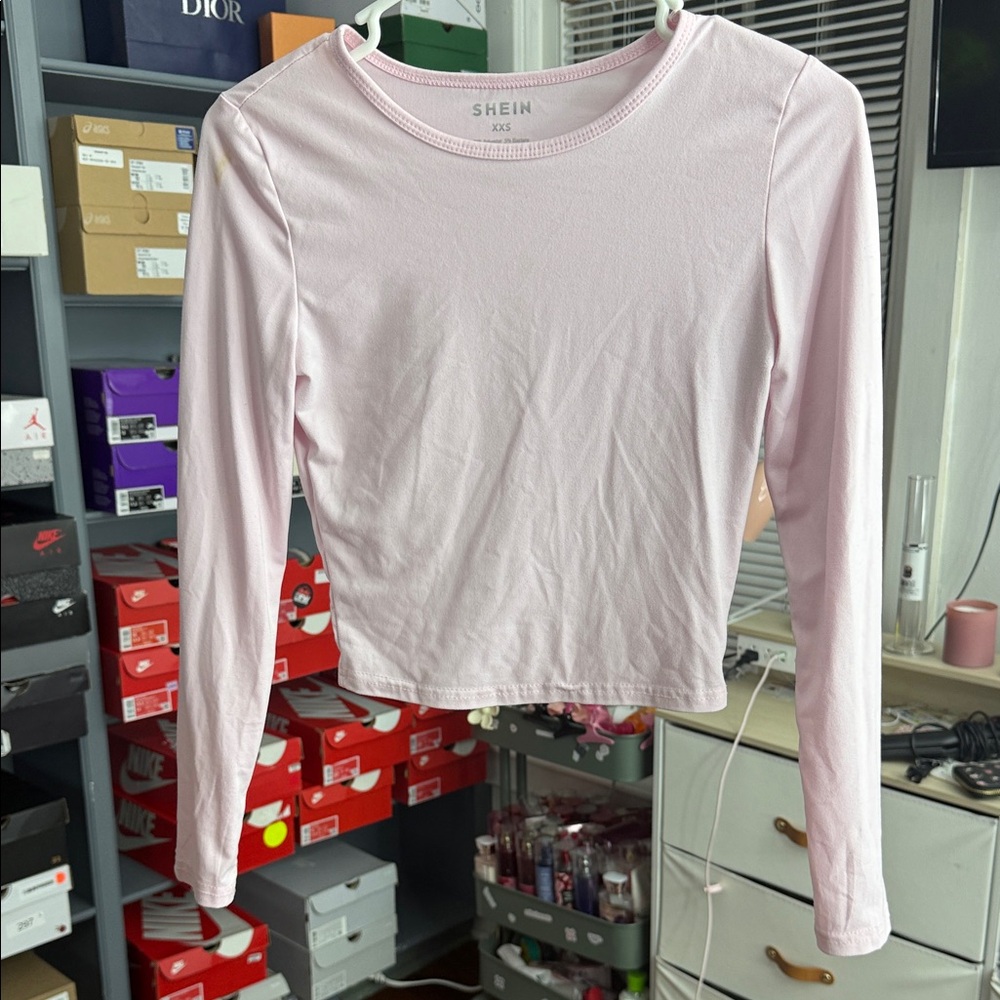 SHEIN Light Pink Long Sleeve Tee